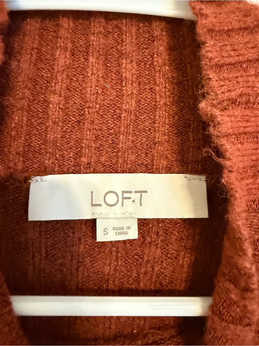 2/$30 LOFT Rust Ribbed Mock Neck Sweater Women’s Small Cozy Soft Tunic Pullover - Picture 7 of 9